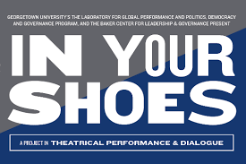 In Your Shoes program logo, white text on Georgetown blue and gray background