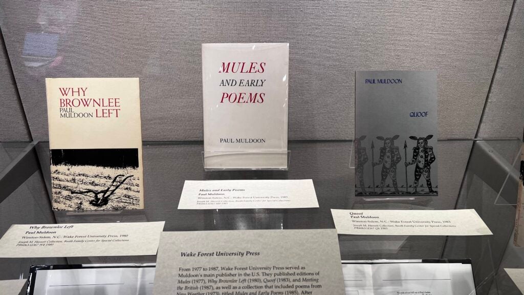 Image of three items (books) in the exhibition case